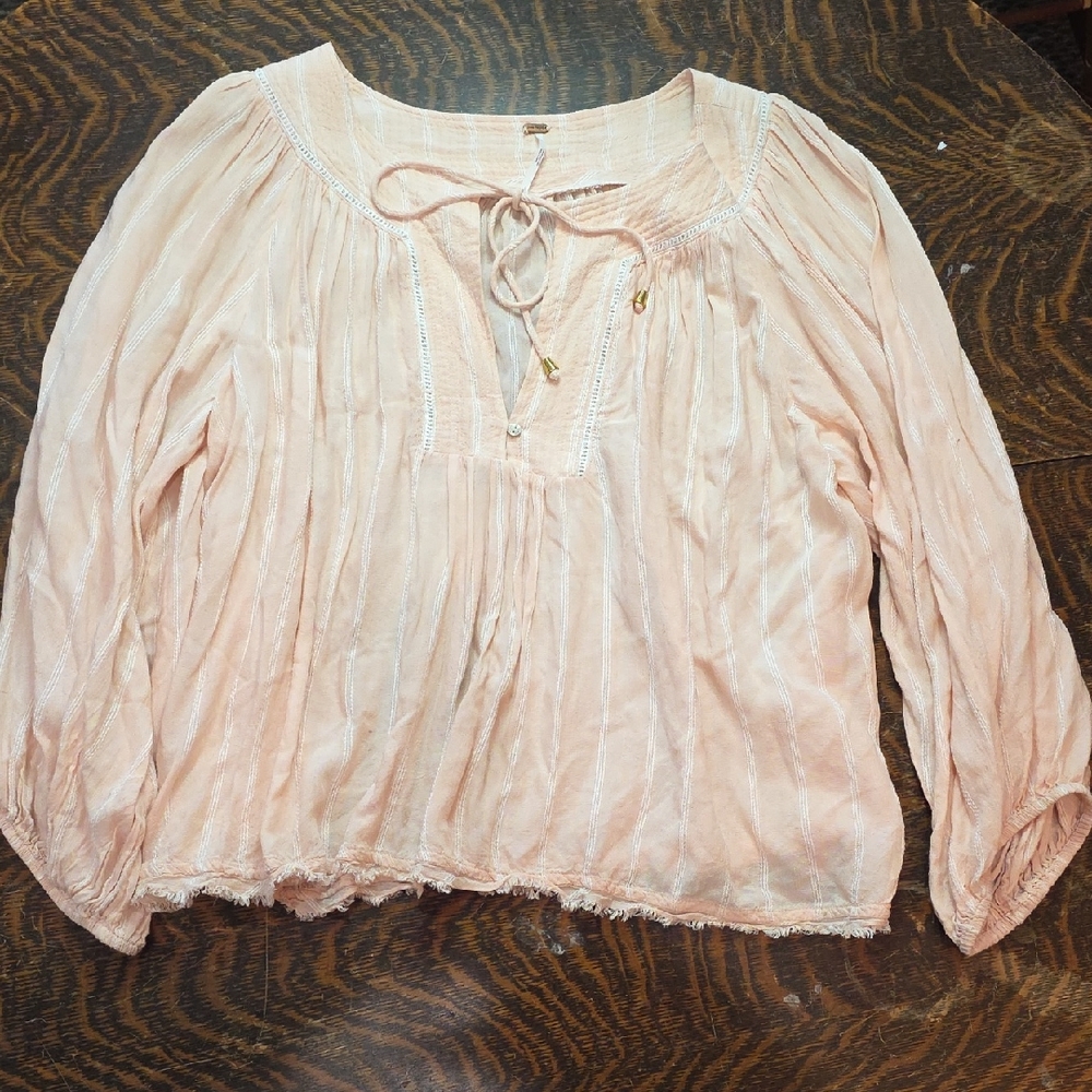 Free People Light Peach‎ Blouse with Tie Neck
